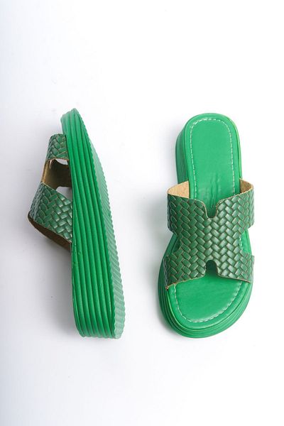 Shoesers Women's Special Design Double Striped Genuine Leather Vaketa Slippers