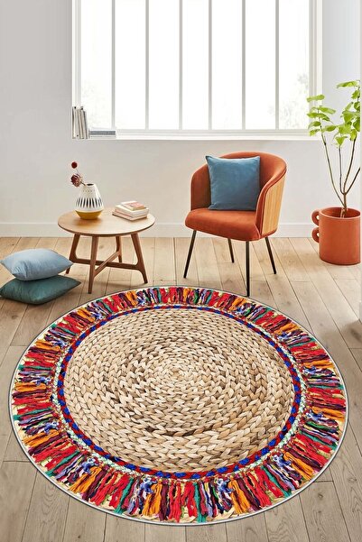 Confidence Home Makinede Yıkanabilir Kaymaz Taban Leke Tutmaz Renkli Yuvarlak...