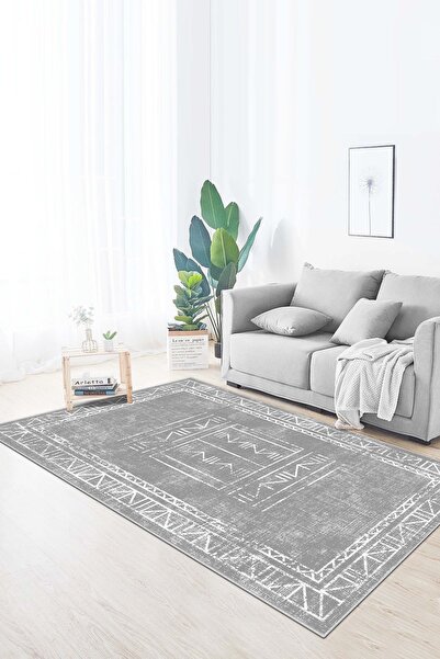 Lavita Home Dijital Baskı Yıkanabilir Kaymaz Gri Salon Halısı Mutfak Halısı Y...