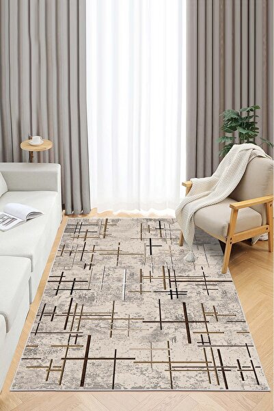 Lavita Home DİJİTAL BASKI YIKANABİLİR KAYMAZ BEJ SALON HALISI MUTFAK HALISI Y...