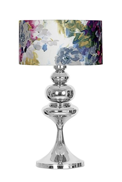 Vinner Balance Krom Kaplama Özel Tasarım Metal Abajur - Gül Desenli