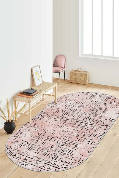 Lavita Home Dijital Baskı Yıkanabilir Kaymaz Pudra Salon Halısı Mutfak Halısı...