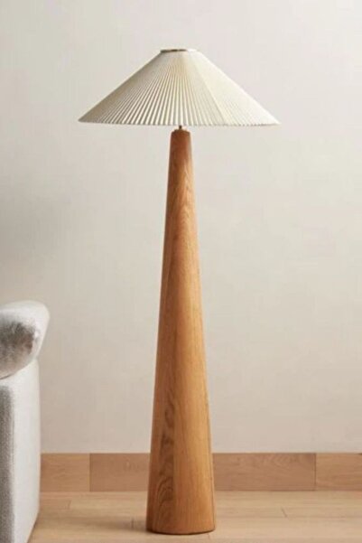 Vinner Troy Naturel Konik Ahşap Lambader - Krem Kırma