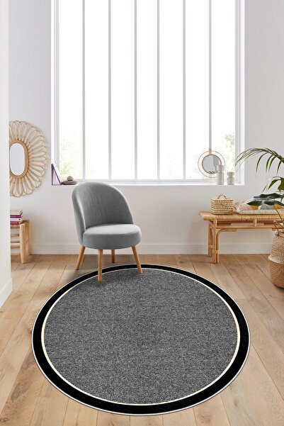 Lavita Home Dijital Baskı Yıkanabilir Kaymaz Gri Yuvarlak Salon Halısı Mutfak...