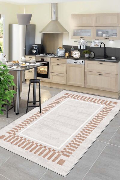 Lavita Home Makinede Yıkanabilir Kaymaz Taban Leke Tutmaz Bej Salon Halısı Mu...