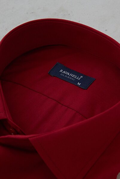 RAVANELLI Men's Claret Red Cotton Blended Classic Collar Shirt - Easy Iron, Fit Special Boxed G90