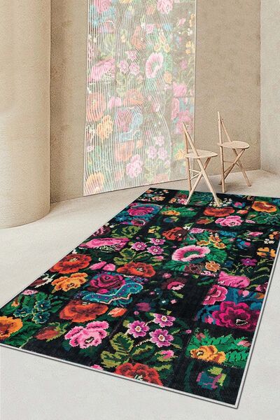 Lavita Home Dijital Baskı Yıkanabilir Kaymaz Renkli Salon Halısı Mutfak Halıs...