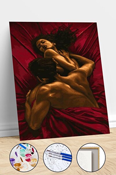 Pastelya Sayılarla Boyama Seti Çerçeveli Kasnaklı Kırmızı Aşk 50 X 65 Cm