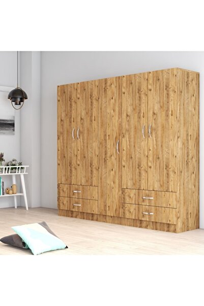 Tanmob 5 Kapılı Dört Çekmeceli Geniş Gardrop Çam- Grd0702