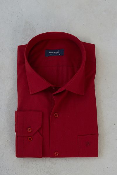 RAVANELLI Ανδρικό πουκάμισο Claret Red Cotton Blended Classic με πέτο - Εύκολο σιδέρωμα, Εφαρμογή Special Boxed G90