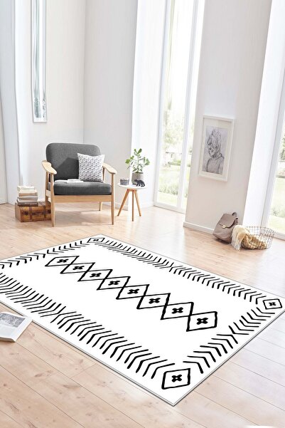 Lavita Home Dijital Baskı Yıkanabilir Kaymaz Beyaz Salon Halısı Mutfak Halısı...