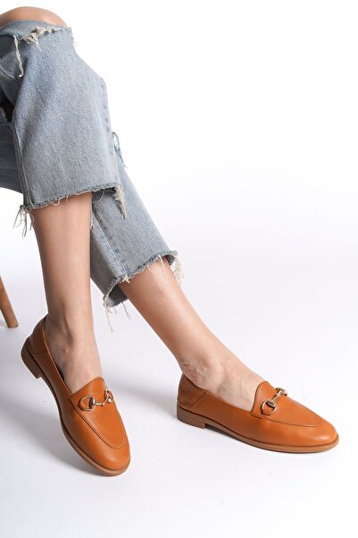 Shoesers Kadın Özel Tasarım Hakiki Deri Zarif Toka Detaylı Alçak Tabanlı Loafer Ayakkabı