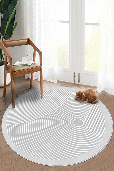 Lavita Home Dijital Baskı Yıkanabilir Kaymaz Gri Yuvarlak Salon Halısı Mutfak...