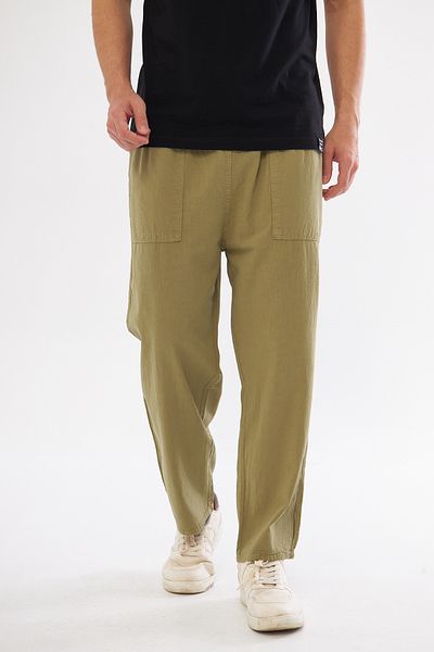 NASIFOĞLU GİYİM Green Linen Trousers - Men's, 100% Cotton, Comfortable Elastic Waist, Cool-Keeping, Loose Fit