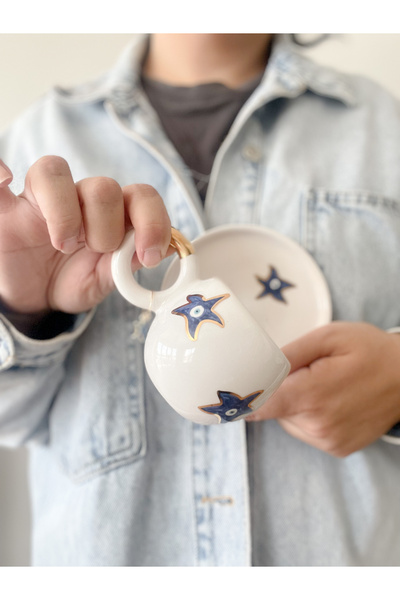 Mugtasarım نجم البحر من الذهب الداكن عيار 24 قيراط - كوب مزدوج من السيراميك م...