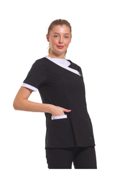 Wio Uniform Acacıa- Kadın Likralı Siyah Doktor Hemşire Cerrahi Üniforma Üst