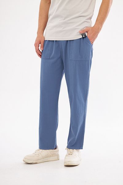 NASIFOĞLU GİYİM Men's Indigo Linen Trousers - Comfortable Loose Fit, 100% Cotton, Cool-Keeping, Elastic Waistband
