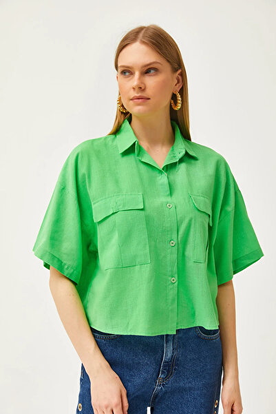 Buklemoda Cămașă de in cu mânecă scurtă - Design cu buzunar dublu