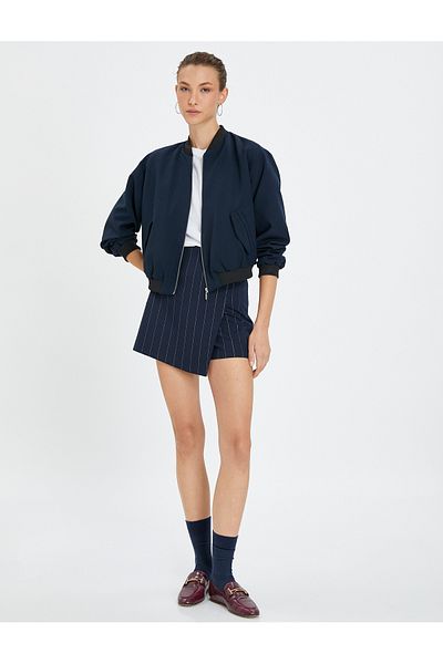 Koton Bomber Jacket με ριμπ τσέπες με φερμουάρ Βάση γιακά