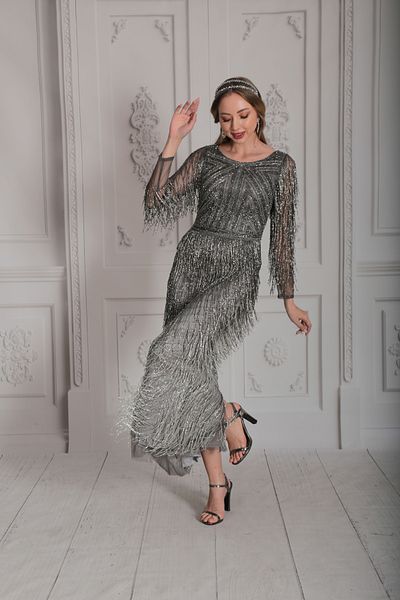 GATSBYLADY LONDON XELIA - Hand Embroidered Dress with Stone Detail and Tassels