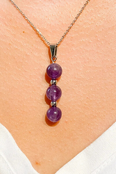 NBS Beautiful Naturel Stones قلادة حقيقية من حجر الجمشت الطبيعي - الإيجابية و...