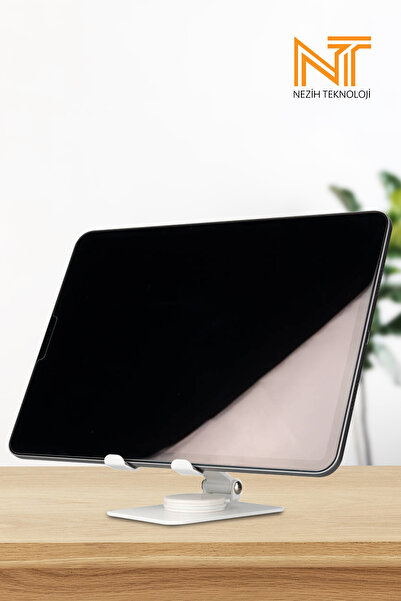 Nezih Case Çok Fonksiyonlu 360 Dönebilen Başlıklı Metal Gövde Tablet ve Telefon Tutucu Beyaz