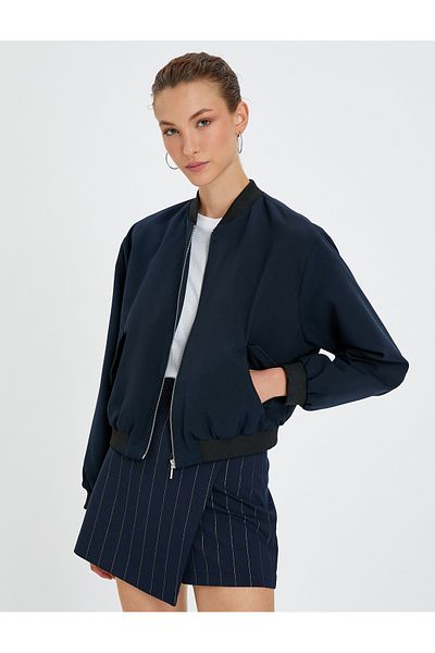 Koton Bomber Jacket με ριμπ τσέπες με φερμουάρ Βάση γιακά