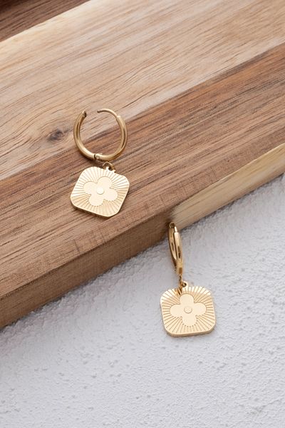 ByFlorya Jewelry Clover 3.2cm - Stainless Tarnish Stainless Steel Earrings, Daily Use, Ring Dangle