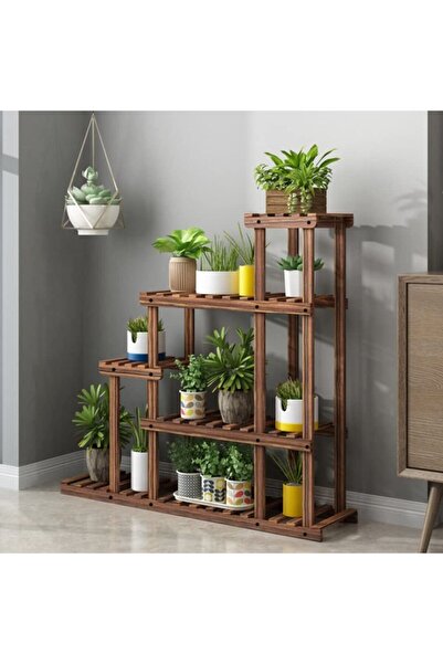ALANDEKOR Eskitme Ahşap Dekoratif Çiçeklik Saksılık Balkon Bahçe Standı