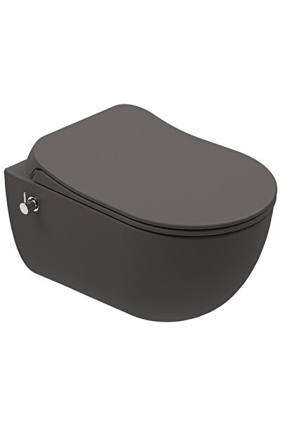 KALE Zero 2.0 Kanalsız Asma Klozet Taharet Musluk Entegreli + Ultra Slim Yavaş Kapak (Mat Antrasit)