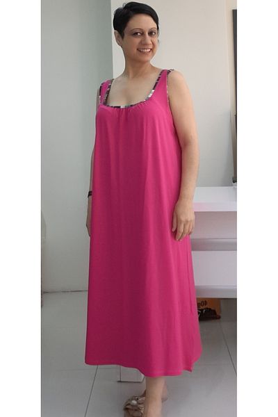 Mertcan Butik Ροζ χτενισμένο βισκόζη φόρεμα - Λεπτομέρεια με κορδόνια και μπροστινό μέρος με κορδόνι