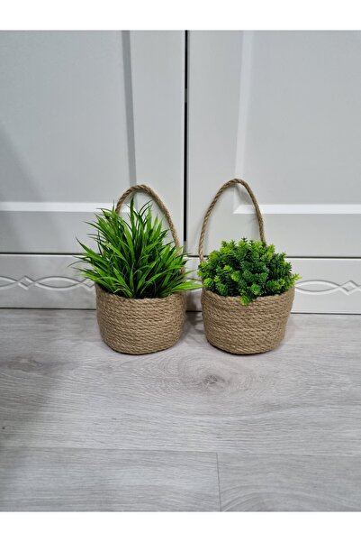 EGE ÖRGÜM Sepet Dekoratif Çok Amaçlı Mini 2'Li Hasır Sepet Jüt Sepet 12x10 cm