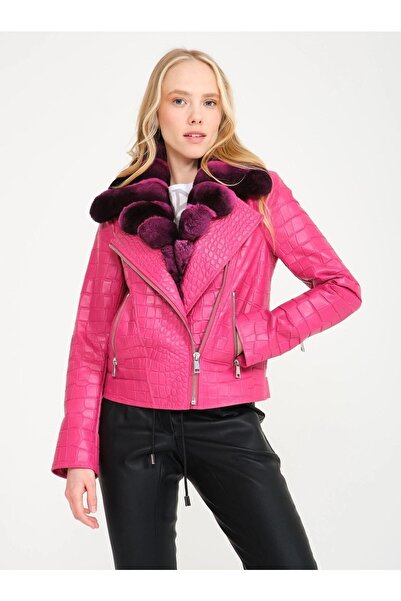 janbely Pembe Deri Ceket