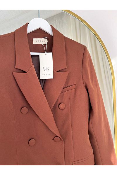 Vakar Lined Double Breasted Collar Blazer Jacket - Buttoned