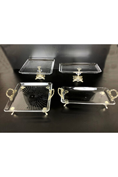Elta Collection 4 Parça Gümüş Metal Ayaklı Sunum Seti