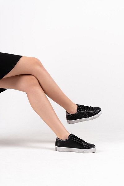 simplicity Pantofi sport negri cu talpă antică cu detalii cu cristale