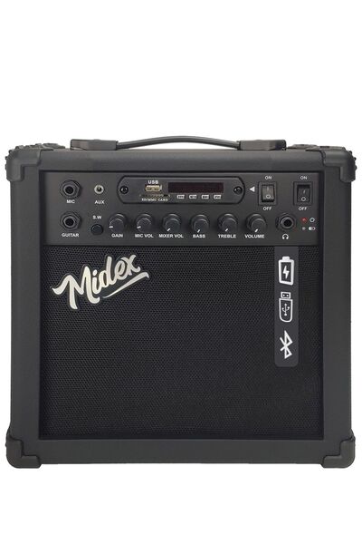 Midex Mga-25bk Şarjlı Elektro Gitar Amfisi 25 Watt Gain Bluetooth Usb Distortion