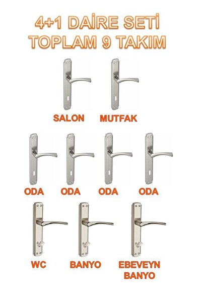 Bravo Kapı Kolu Saten 4+1 Daire Seti (9 Takım) 3wc 6 Oda Kapı Kolu