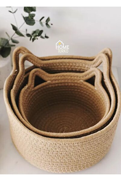 HomeTurko مجموعة ثلاثية باللون البيج - سلة من الجوت والخوص، منظم ومنظم. سلة ا...