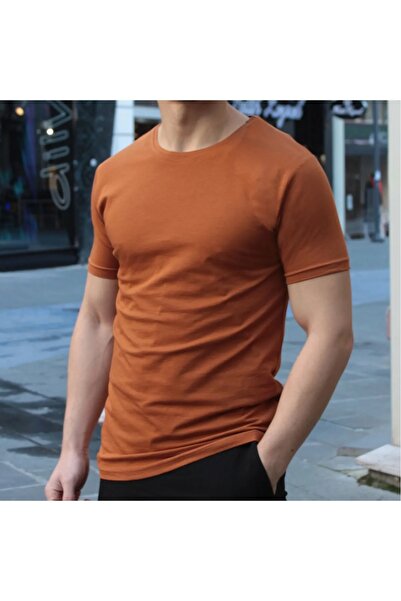 efraim giyim Καφέ μπλουζάκι Unisex με λεπτή γραμμή και λαιμόκοψη ποδηλάτου