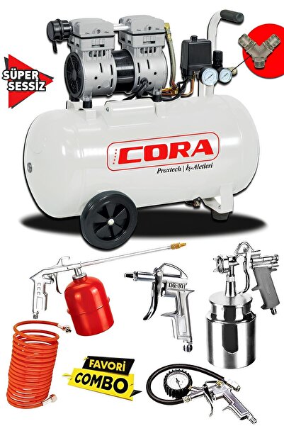 PROXTECH Cora 50 Litre Süper Sessiz Yağsız Hava Kompresörü ve Havalı Alet Seti Boya Seti 1 Hp
