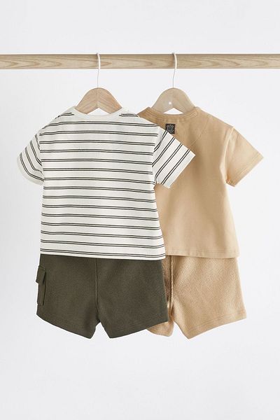 Next Baby Set of 2 with Brown Striped Cotton Shorts - Short Sleeve