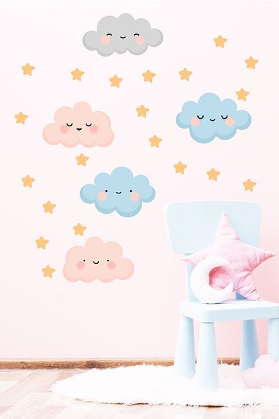 Sim Tasarım Clouds And Stars Wall Sticker Set