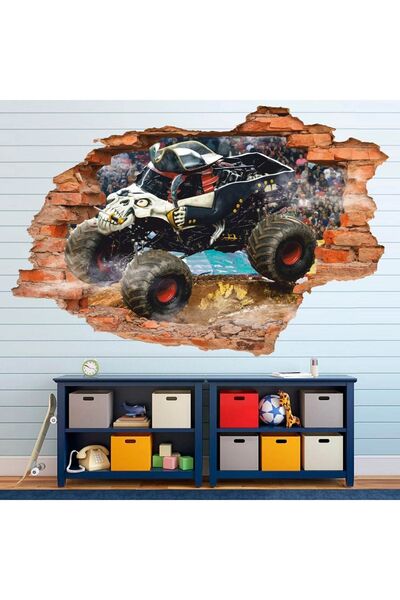 KT Decor ملصق جداري ثلاثي الأبعاد بطبعة سيارة مونستر عالية الدقة