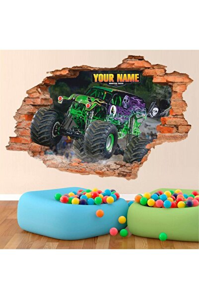Kt Grup Monster Arabalar İsme Özel Full Hd Baskı 3D Duvar Sticker