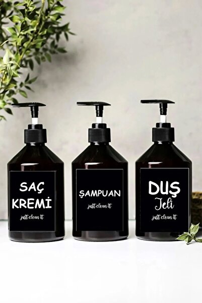 Kt Grup 3 Lü Siyah Etiket Duş Jeli Şampuan Saç Kremi Etiket Sticker T