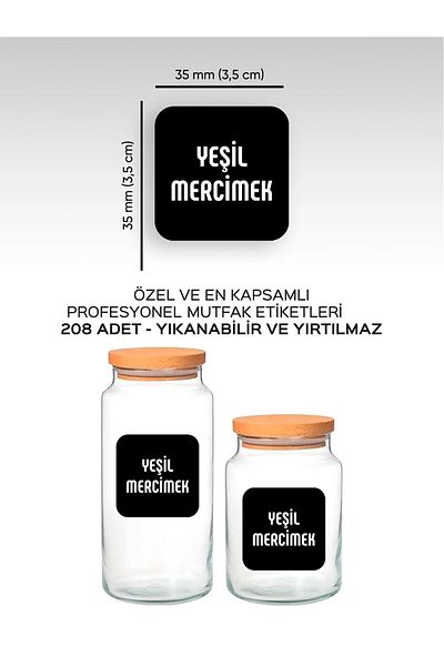 Kt Grup 208 bucăți negru pătrat-lavabil condimente-pulsații-nuci-plantă-ceai-borcan de cafea etichetă/autocolant