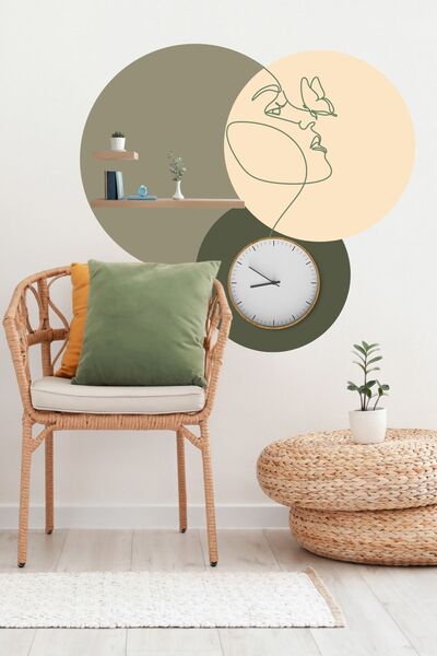 Beyaz Grafik أنثى البوهيمي متعدد الألوان دائرة الجدار ملصق