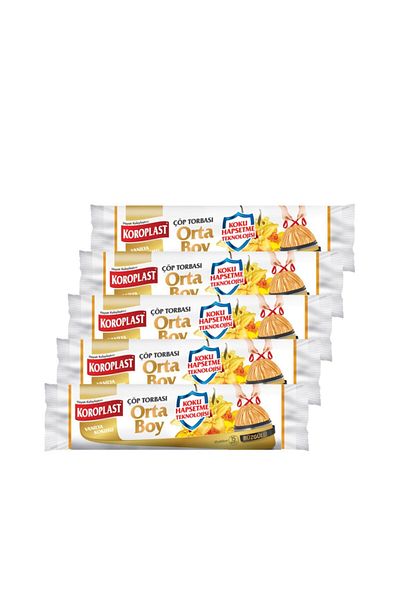 Sarcina Koroplast Medium Size Vanilla Scented Drawstring Garbage Bag with Fragrance Confinement 55x60cm - 15 Pieces X 5 pcs