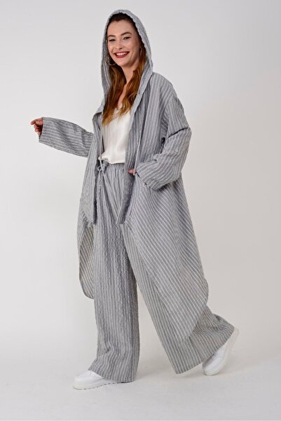 ZTO طقم قفطان وبنطلون نسائي مطرز